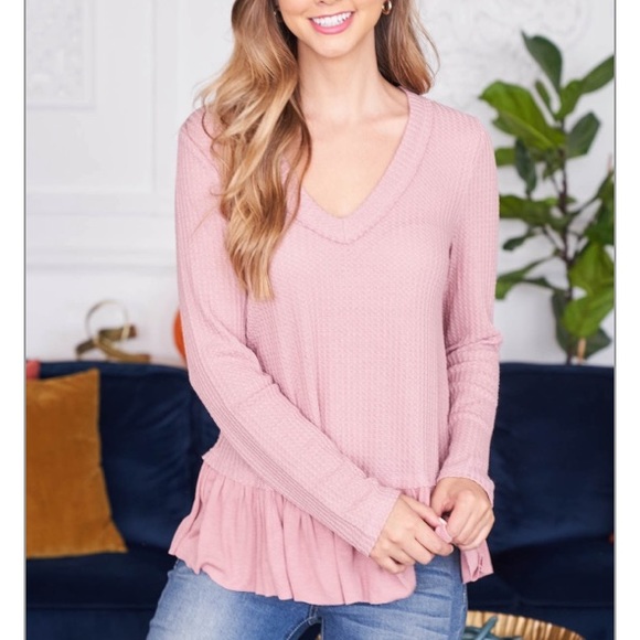 Powder rose blush PINK peplum long-sleeve top. PRETTY!๐ธ - Picture 4 of 15